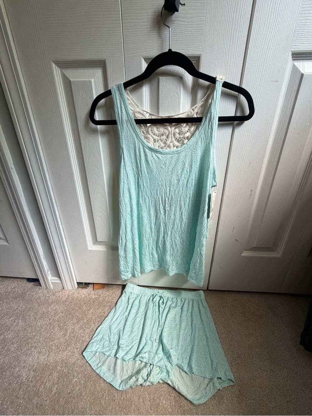 Rene Rofe Mint Lace-Back Tank & Shorts Sleep Set